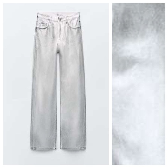 NWT. Zara TRF Metallic Effect High-Waisted Jeans. Size 12, 14. - Picture 6 of 12